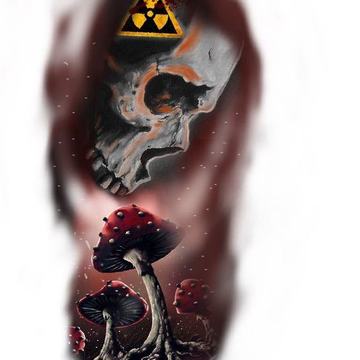 Kolju ja seentega tätoveeringudisain